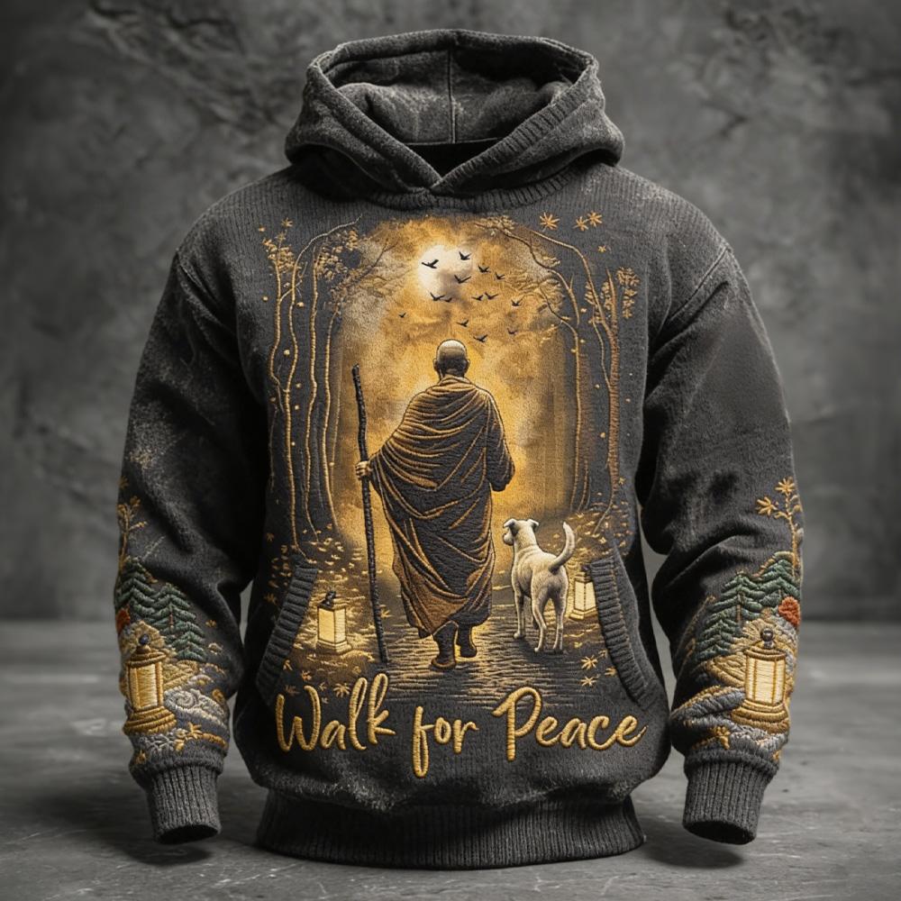 Retro Walk For Peace Monks With Aloka Dog Print Hoodie
