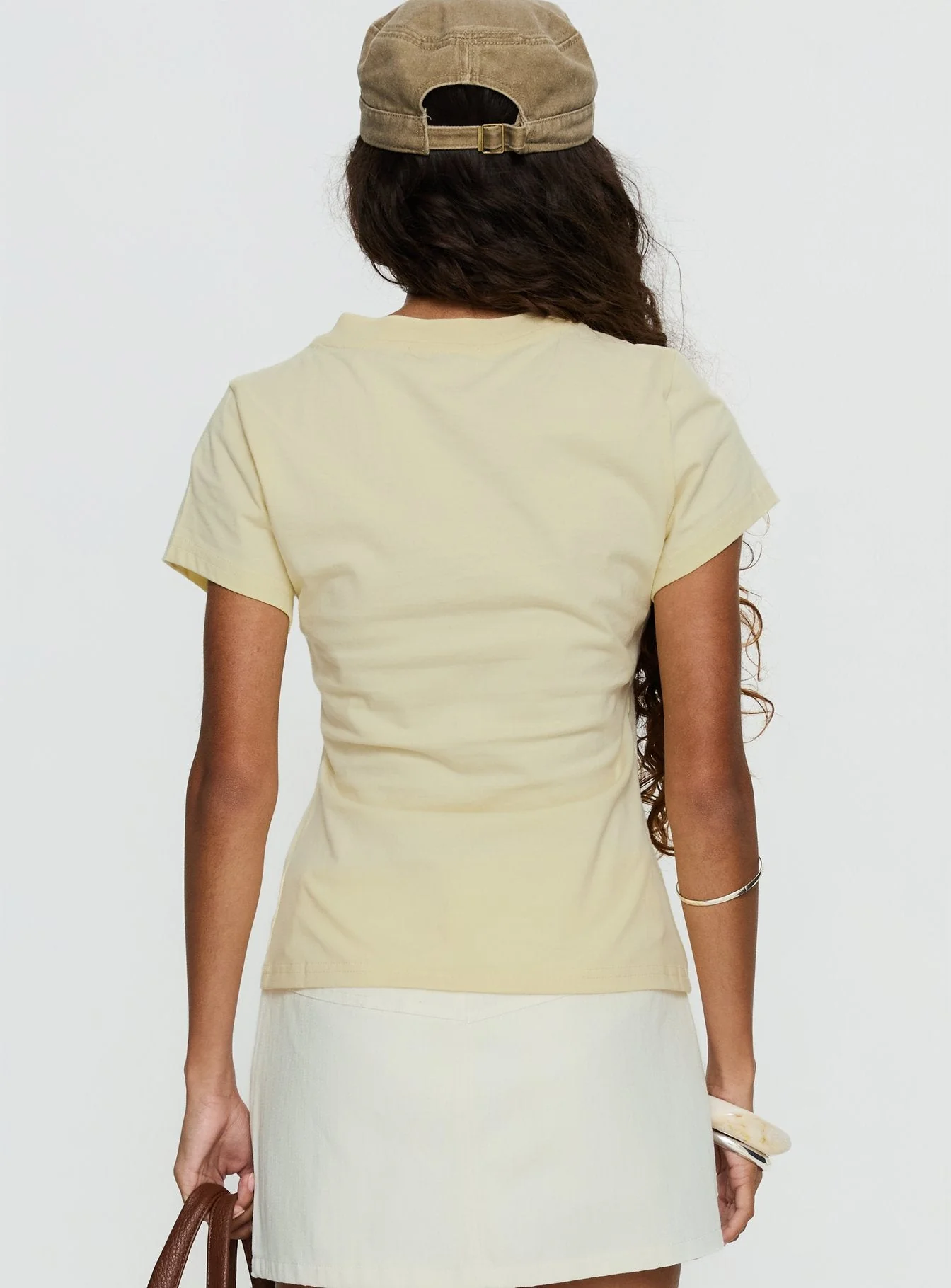 96 Charm Studded Graphic Baby Tee Yellow