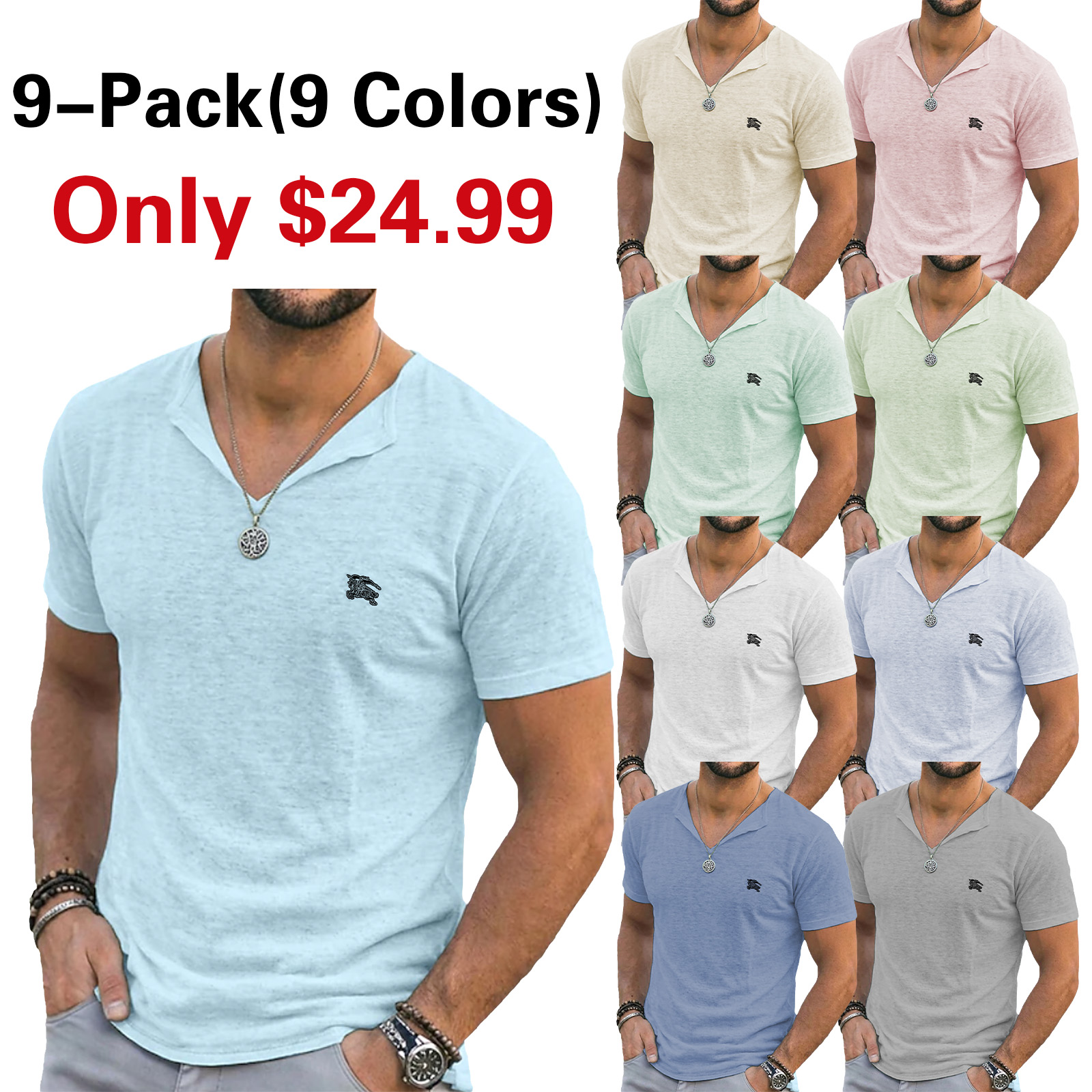 Men's Tee Top Linen T-Shirt Short Sleeves V Neck Summer Plain Fashion Designer Basic Soft Plain Casual Vacation Street Blue Black White Top Tee for Men