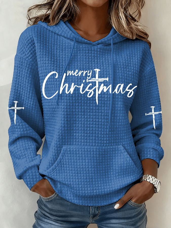 Women's Christmas Faith Printed Waffle Fabric Hoodie