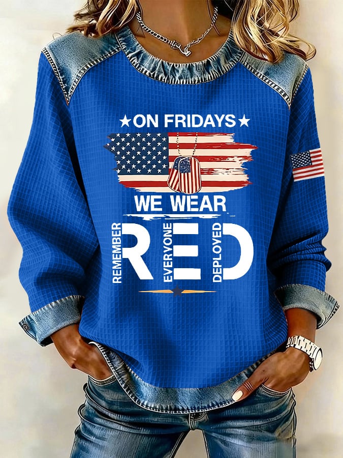Women's Red Friday Print Casual Top