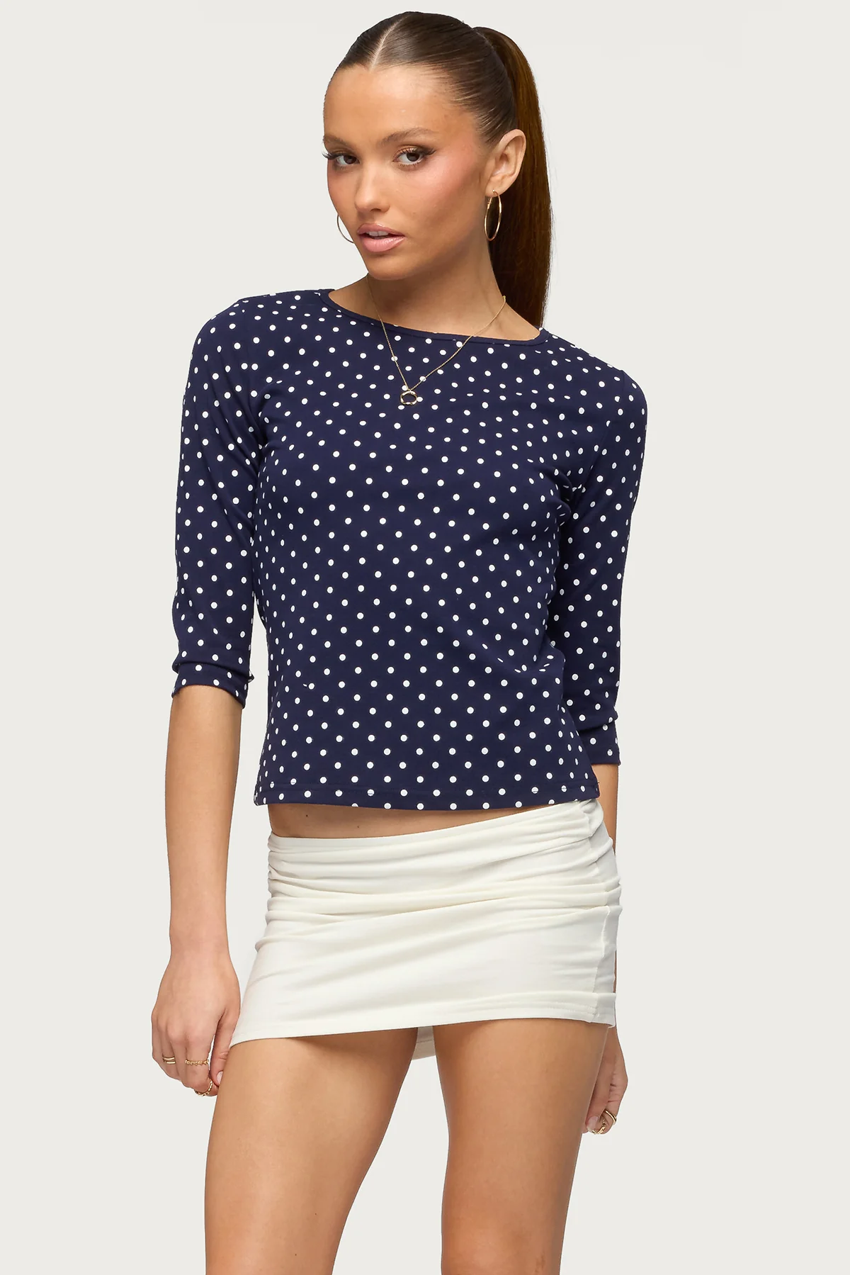 Lela Polka Dot Quarter Sleeve Top