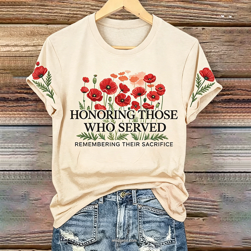 Women's Memorial Day Poppy Art Printed T-Shirt