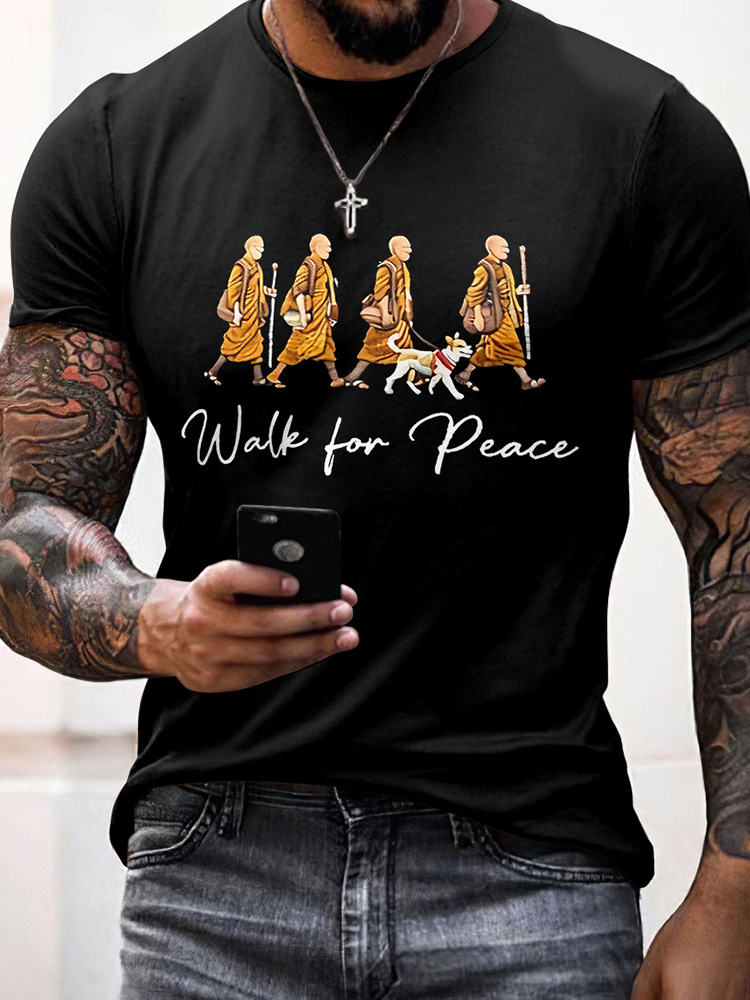 Men's Retro Walk For Peace Print Casual Short Sleeve T-shirt