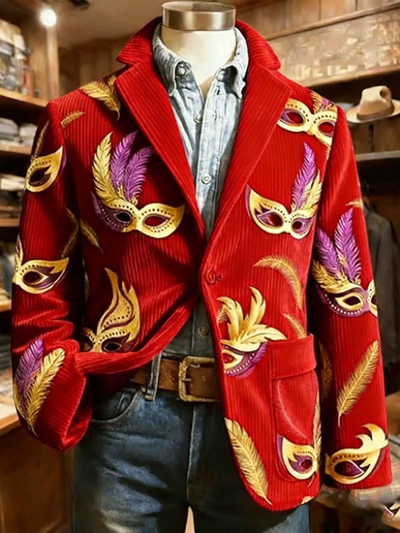 Mardi Gras Men's Vintage Casual Corduroy Blazer
