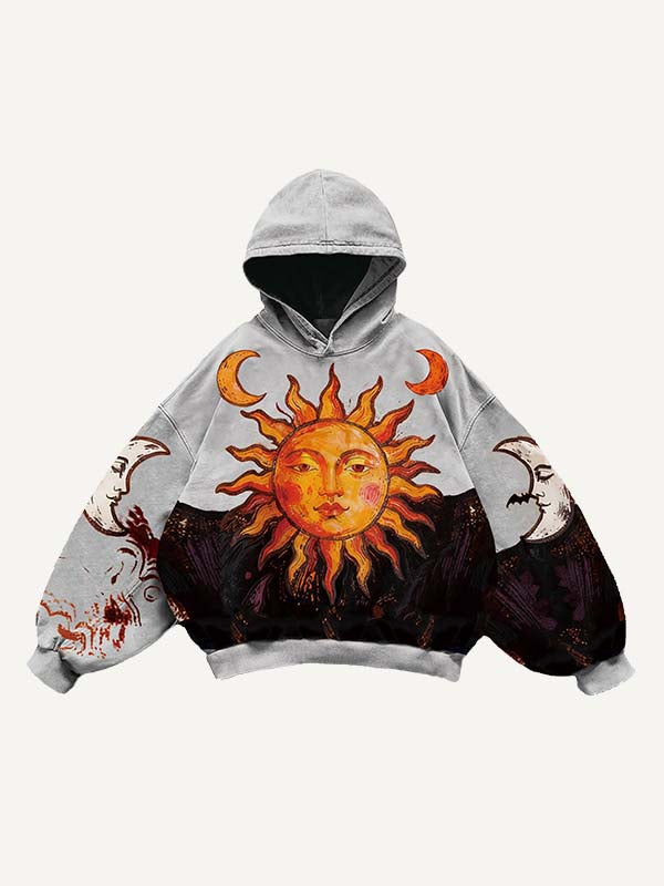 Sun&Moon&Ghost&Graphic Print Slant Pockets Hoodie
