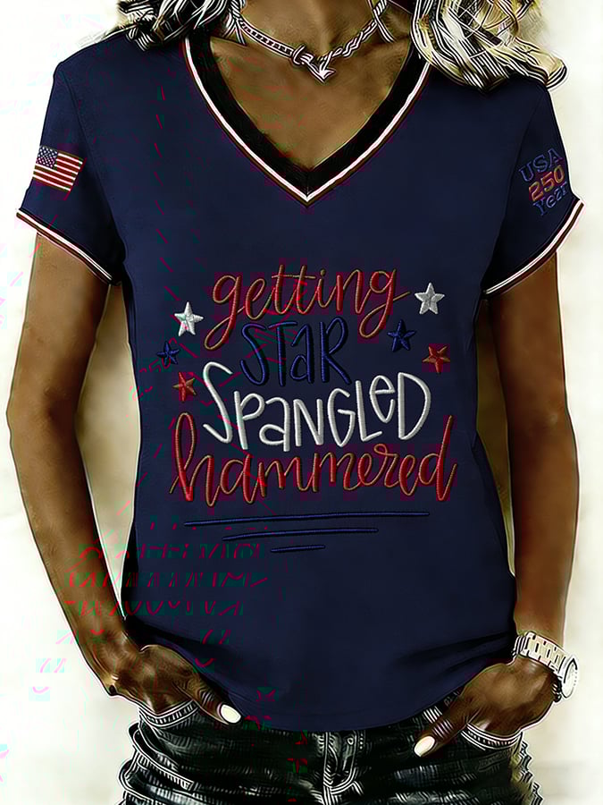 Women's Vintage America 250th Anniversary  Getting Star Spangled Hammered Print T-Shirt