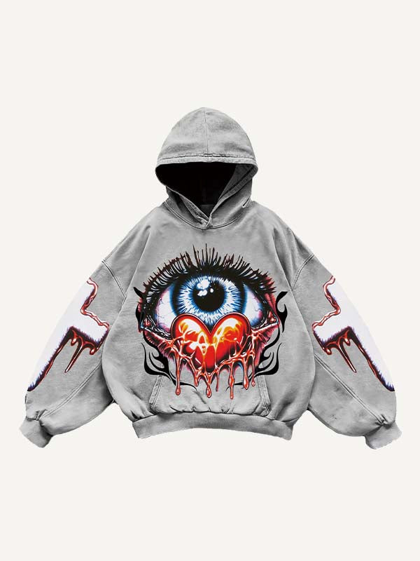 Eye&Heart&Cross&Letter Print Slant Pockets Hoodie