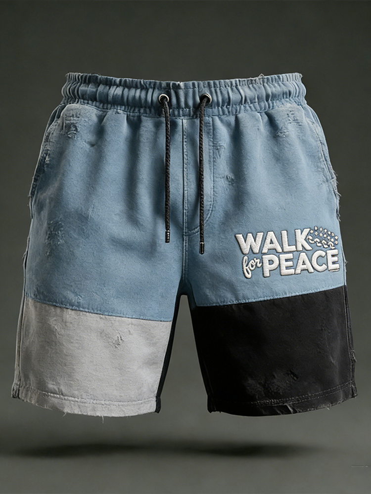 Walk For Peace Slogan Pattern Men's Casual Shorts