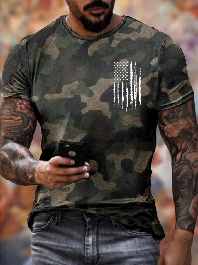 Men's Veterans Day Veteran Army Pattern Cotton T-Shirt