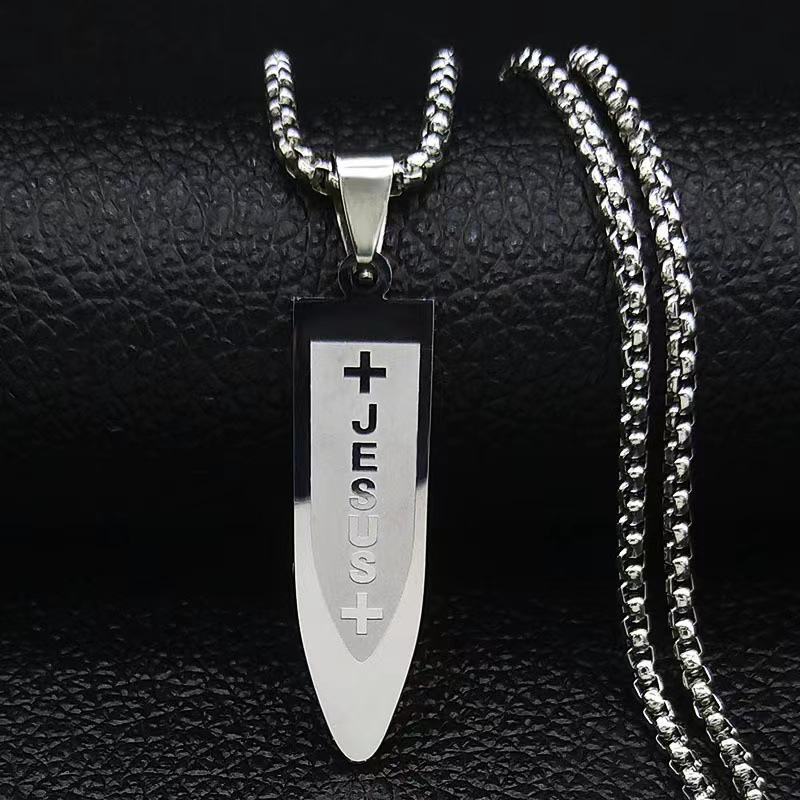 Men's Bullet Shaped JESUS Printed Necklace
