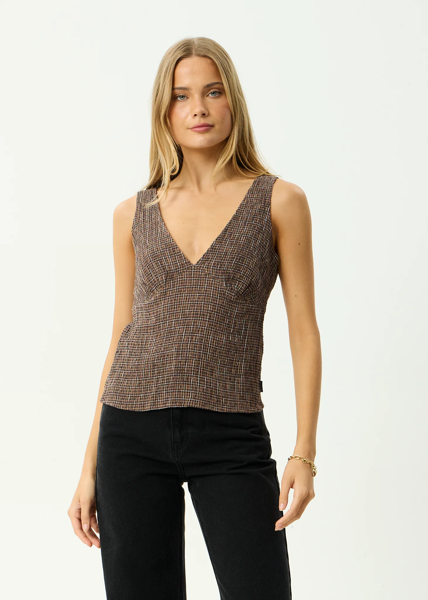 AFENDS Womens Giselle - Seersucker Top - Coffee