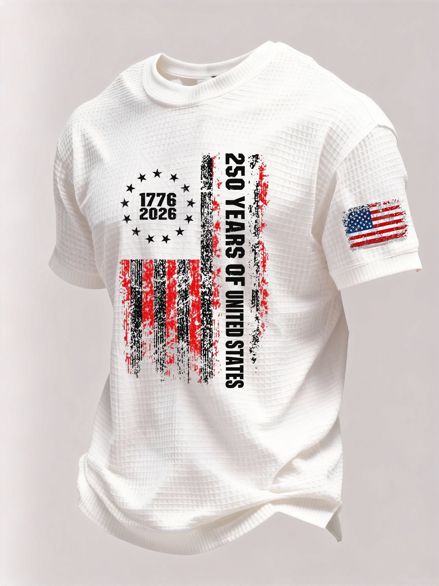 Men’s USA 250th Anniversary Embroidered Print Short Sleeve Waffle T-Shirt