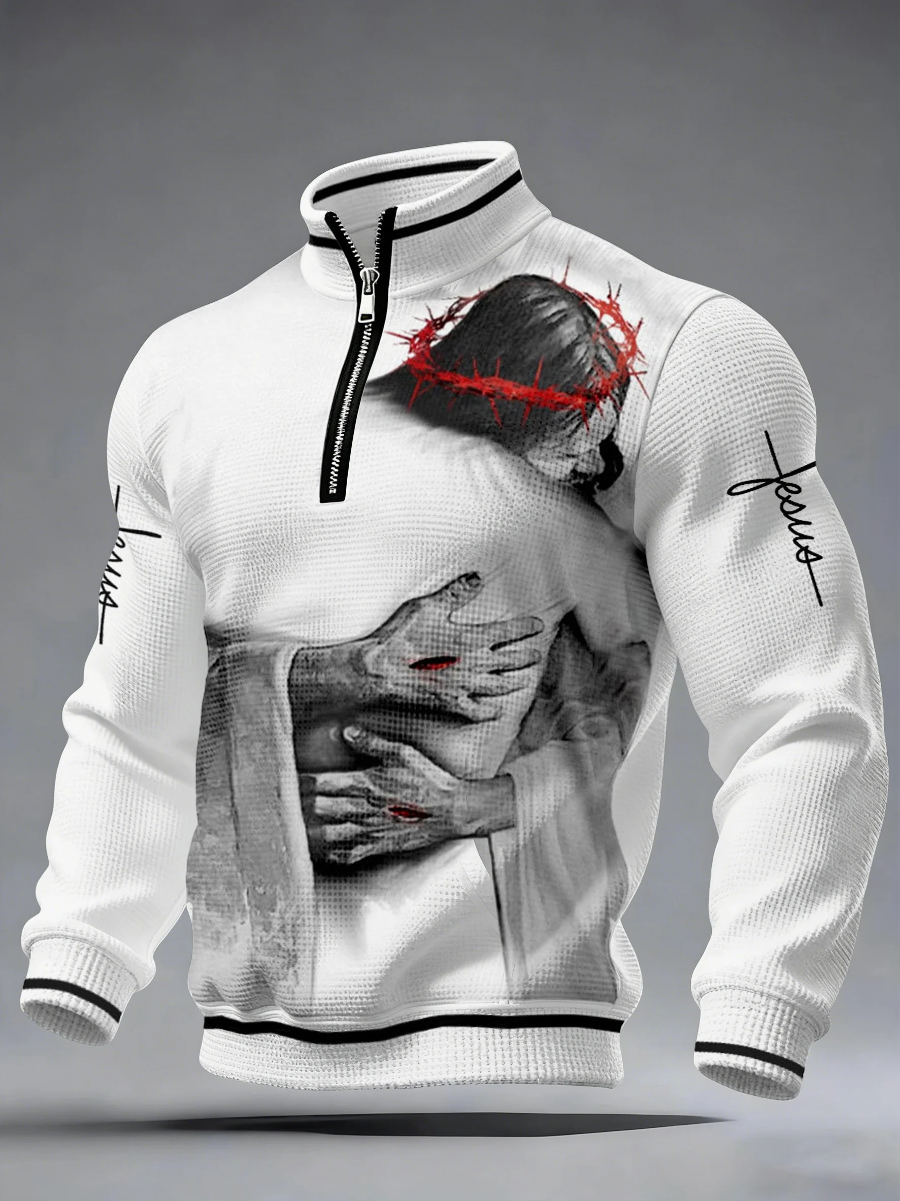 Men'S Casual Faith-Themed Printed Zip-Up Hoodie-Fast Shipping