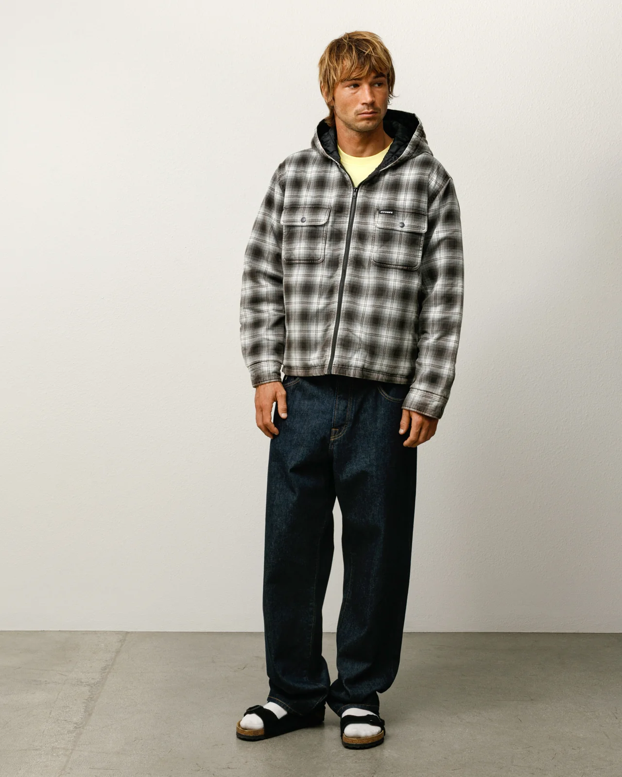 ZIP HOODED PLAID SHIRT
