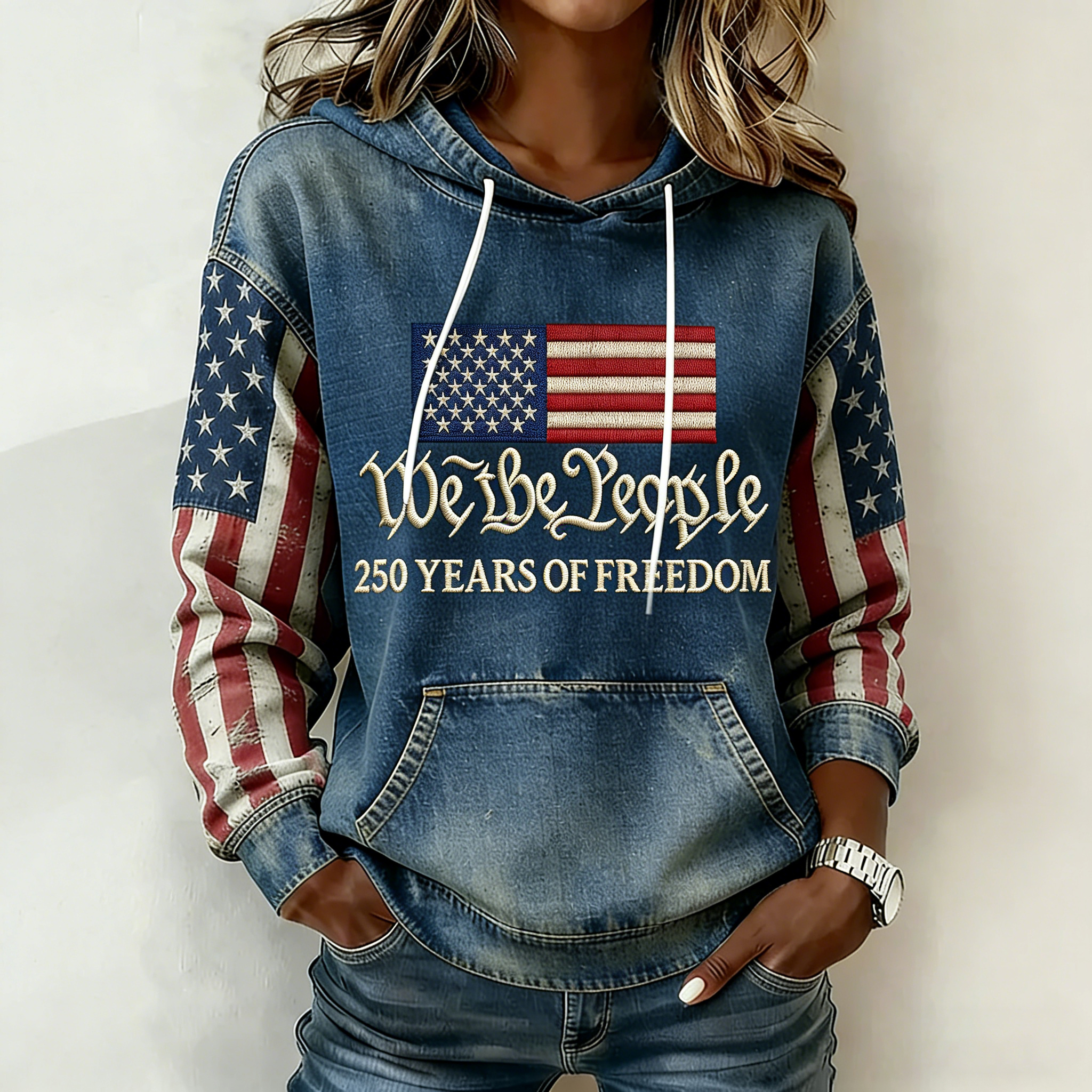Women's 250th America Anniversary Print Casual Hooded Sweatshirt