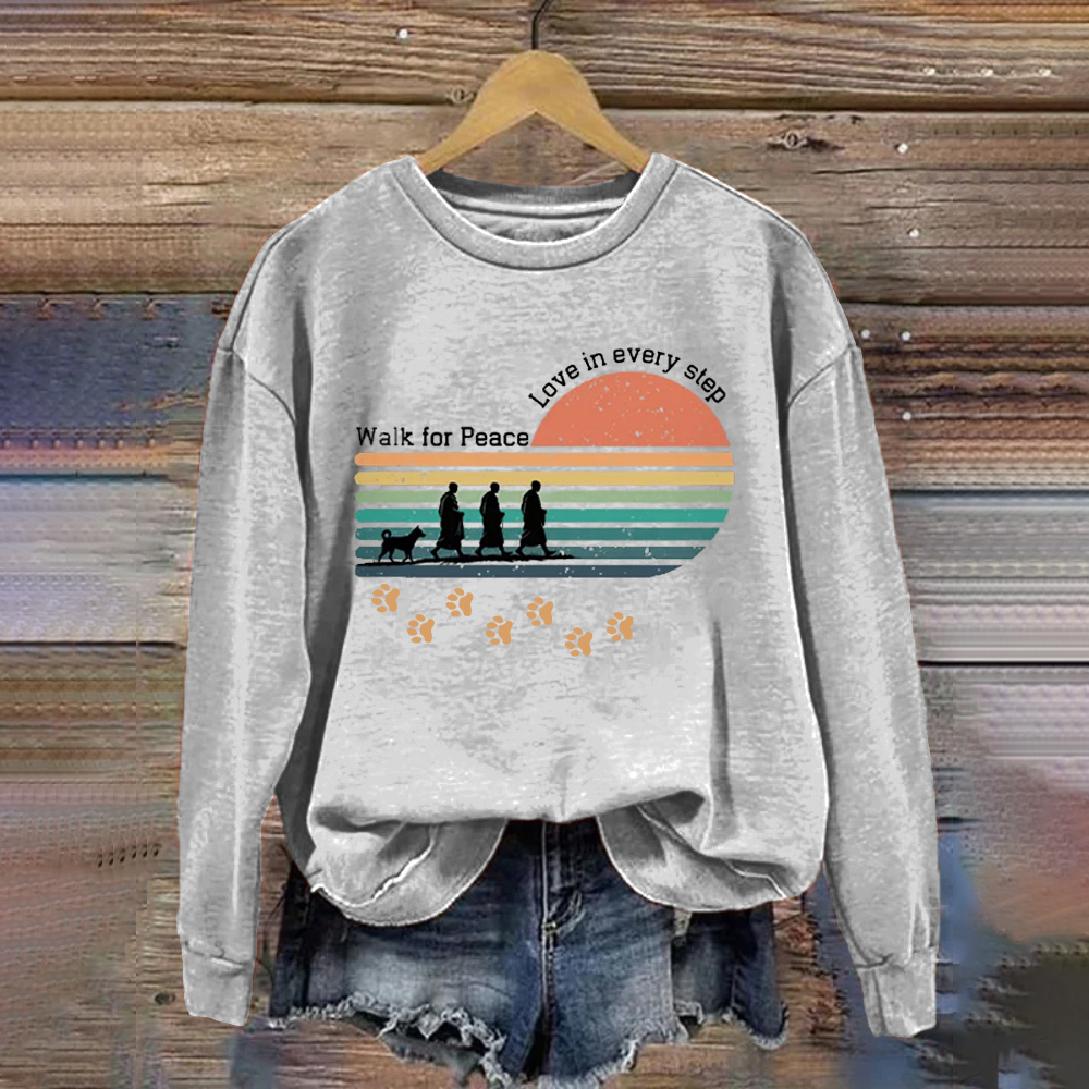 Peaceful Walk In The Sunset With A Crew Neck Sweatshirt