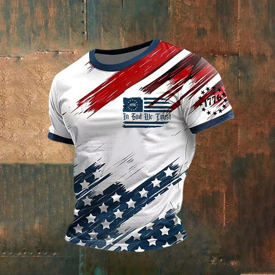 Men's In God We Trust Faith Cross Flag Printed Short Sleeve T-shirt