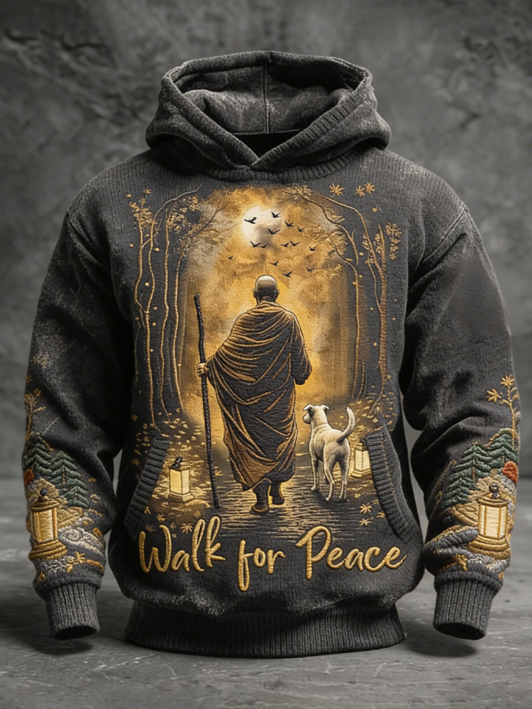 Retro Walk For Peace Monks With Aloka Dog Print Hoodie