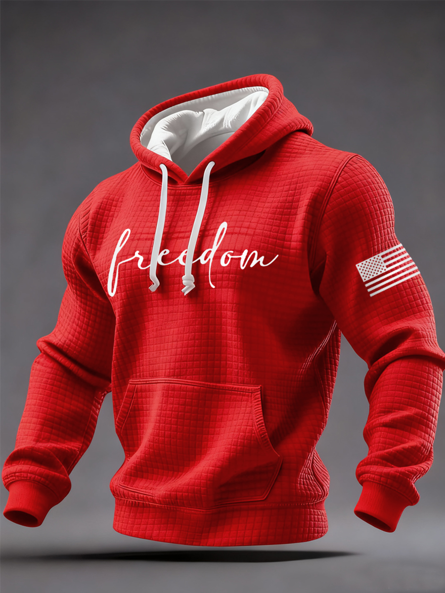 Men's Freedom  Flag Print Casual Checkered Hoodie