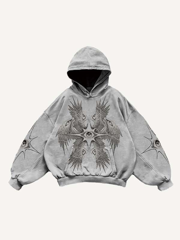 Wing&Eye&Graphic&Sword Print Slant Pockets Hoodie