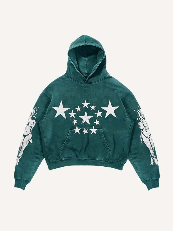 Demon&Angel&Star Print Slant Pockets Hoodie