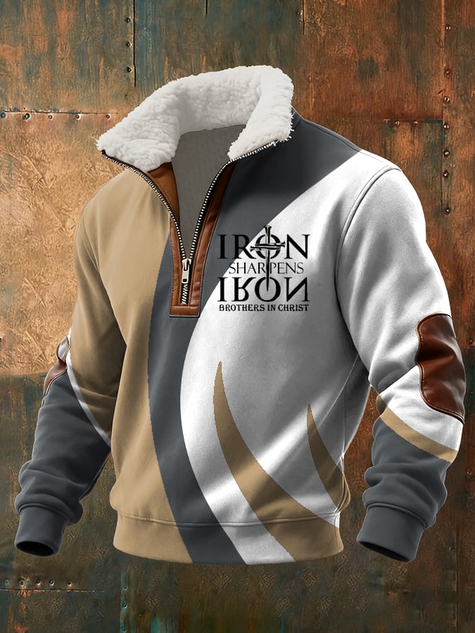 Men's Retro Faith Casual Printed Fur Collar Sweatshirt