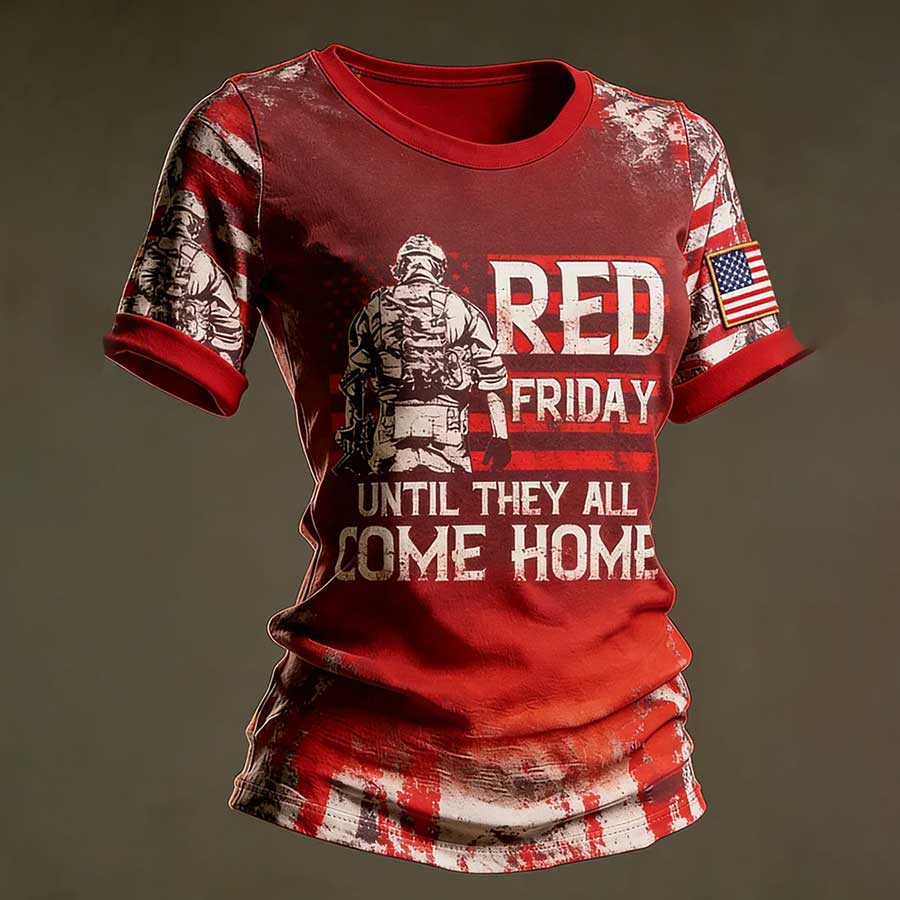 Women's Casual Red Friday Print Short-Sleeve T-Shirt