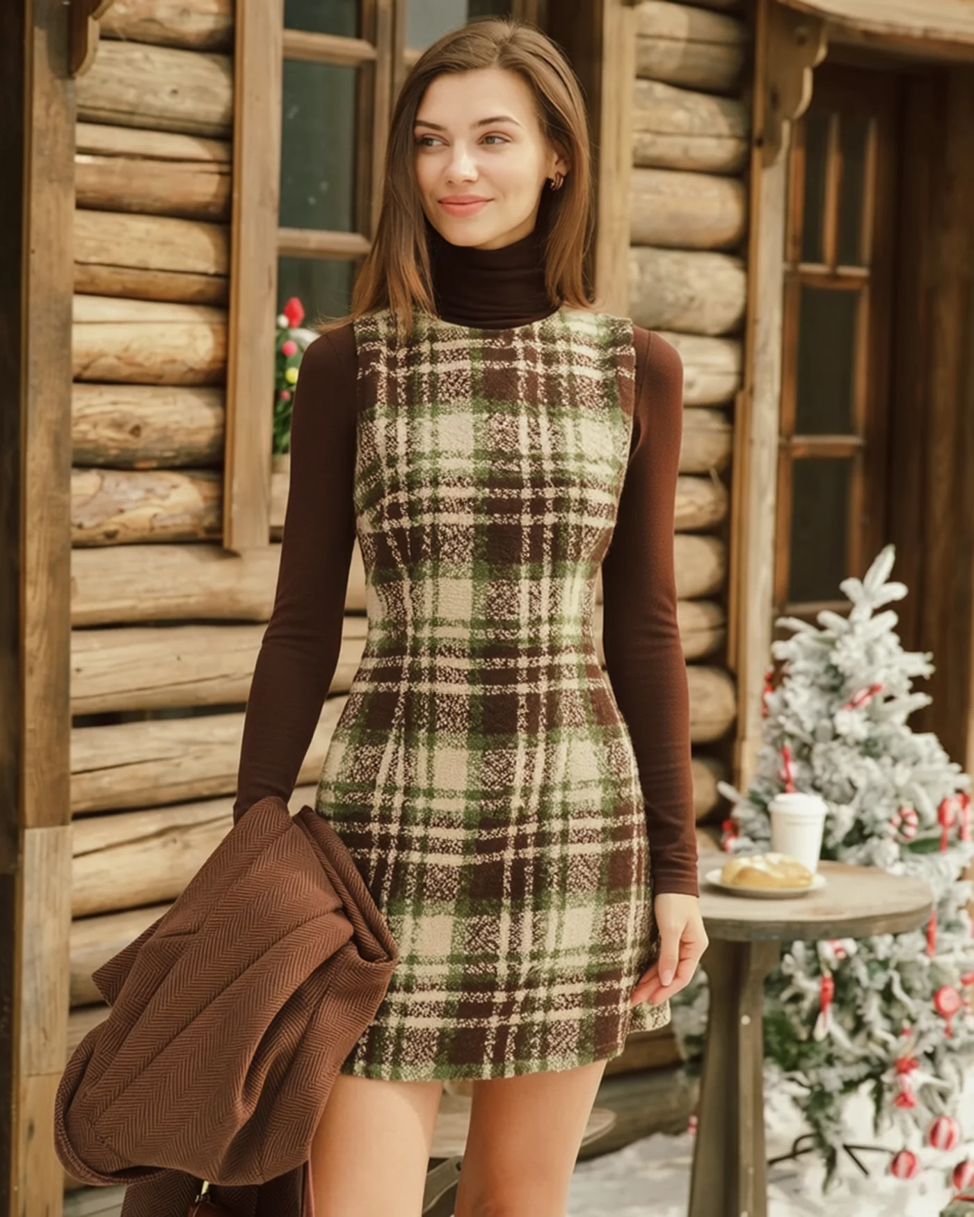 Plaid Round Neck Sleeveless Mini Dress