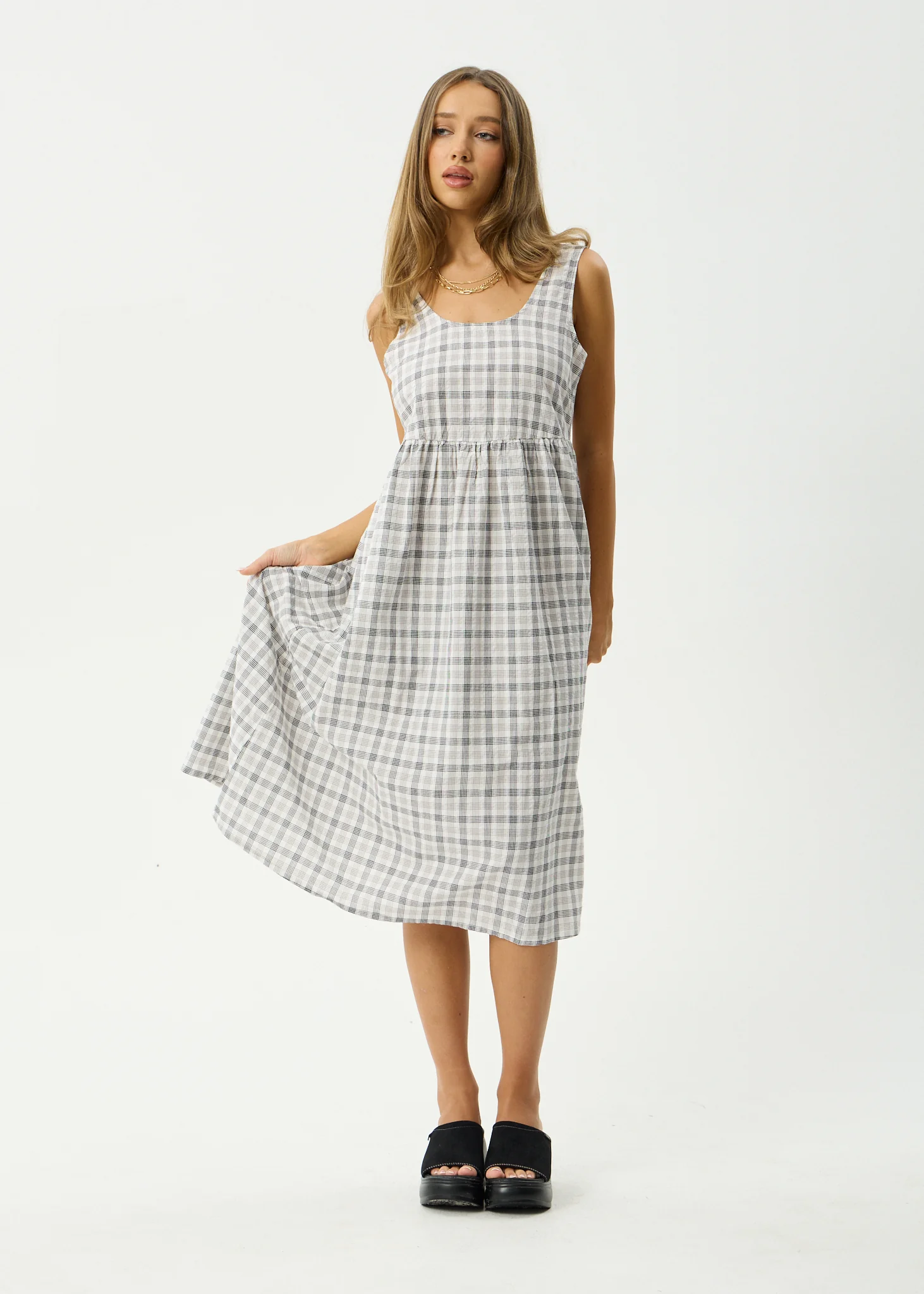 AFENDS Womens Leo - Seersucker Midi Dress - Black / White