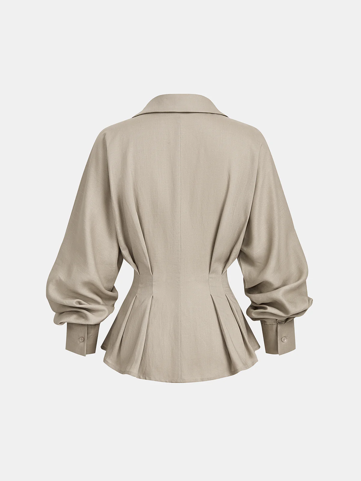 Linen Blend Balloon Sleeve Wrap Blouse