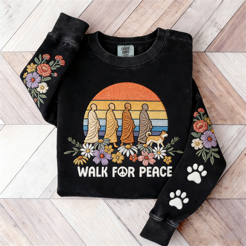 Walk For Peace Aloka & Monks Floral Paw Prints Sweatshirt