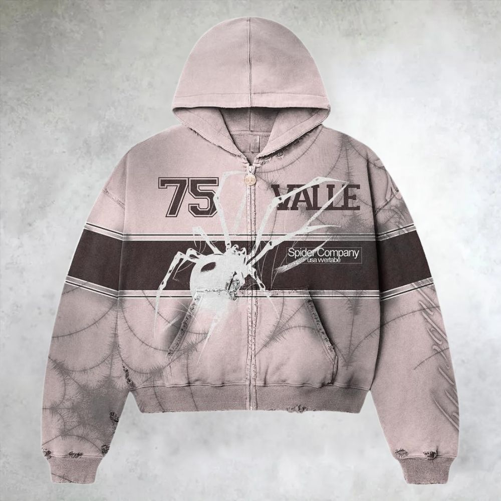 Spider Web Loose Zip Up Hoodie