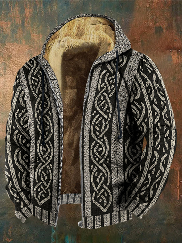 Men's Retro Viking Celtic Knot Pattern Casual Zip-up Jacket
