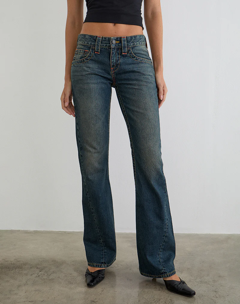Low Rise Twisted Seam Jeans in Dirty Green