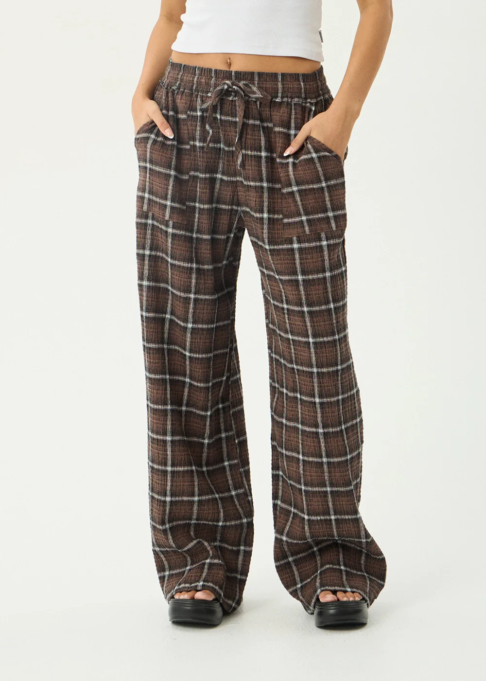 AFENDS Womens Reverie - Seersucker Pant - Coffee Check