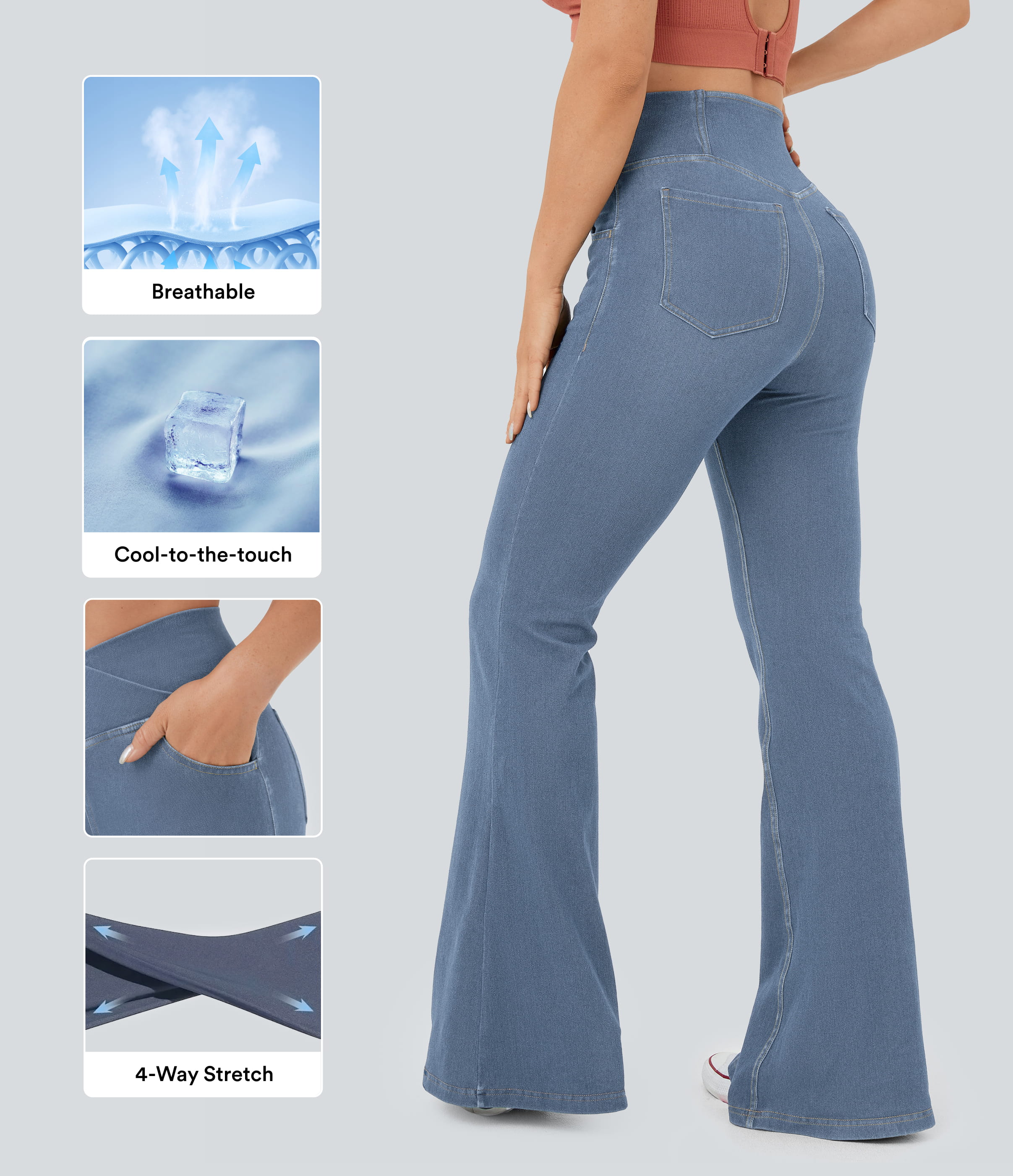 Halara Flex™ High Waisted Crossover Pocket Cool Touch Washed Casual Jeans