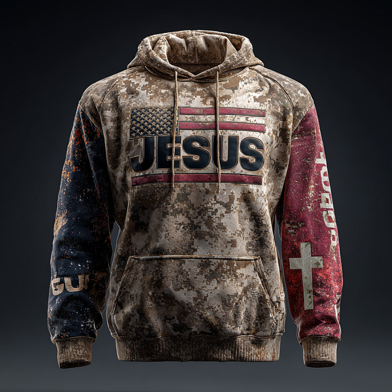 Vintage American Flag Faith Art Print Casual Hoodie