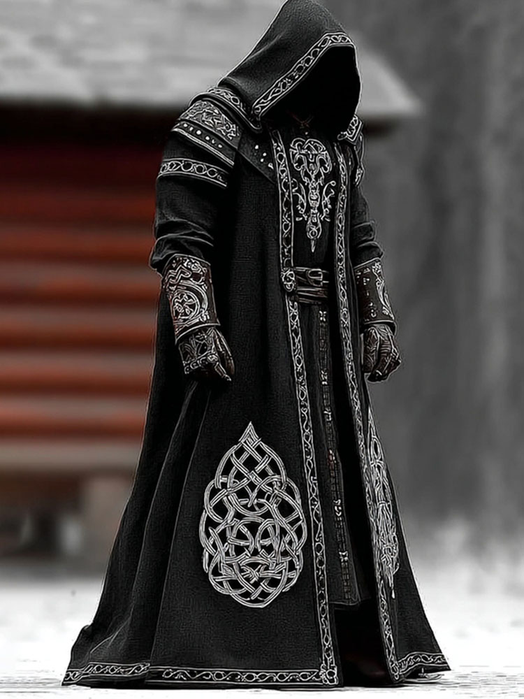 Men's Nordic Viking Style Celtic Knot Embroidered Hooded Cape