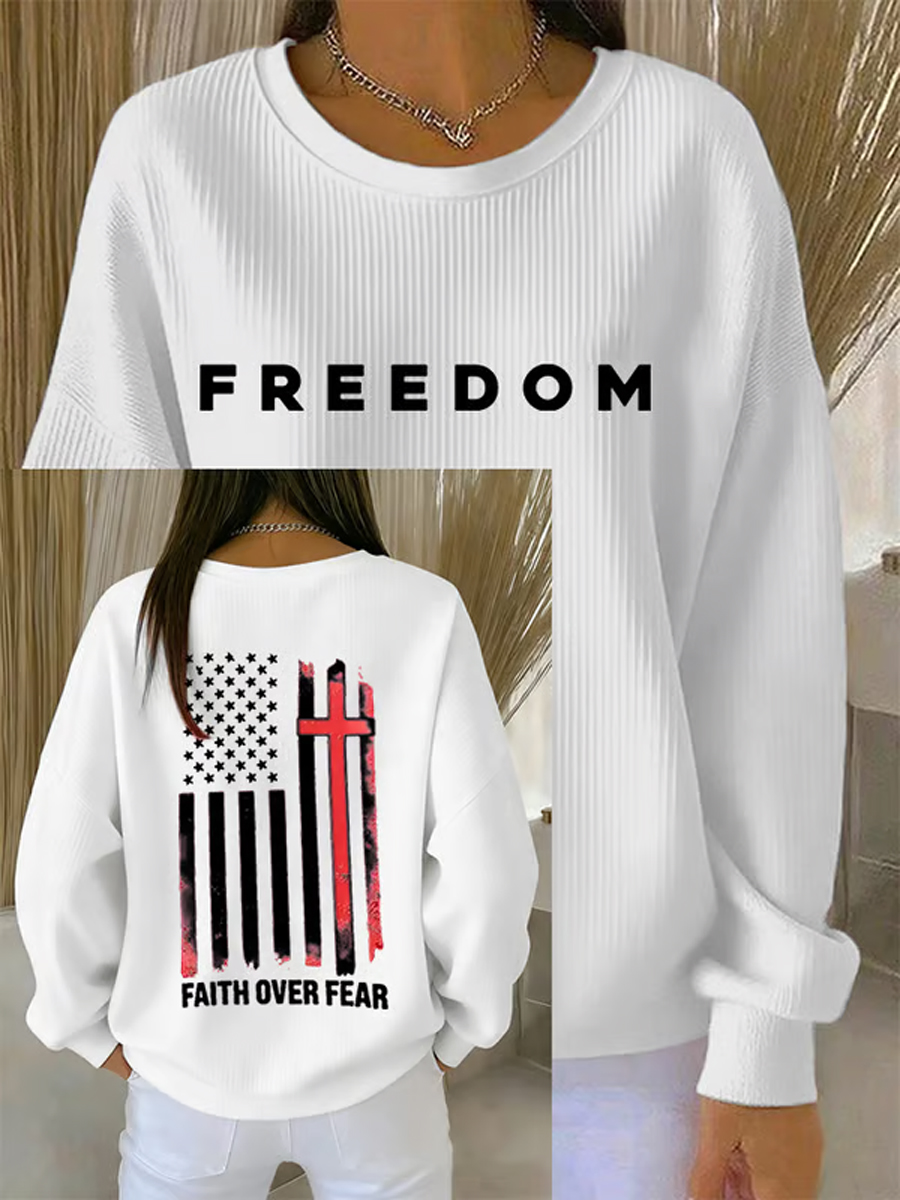 Women's  Freedom Is Not Free R.I.P Charlie Kirk Ribbed Round-Neck Sweatshirt