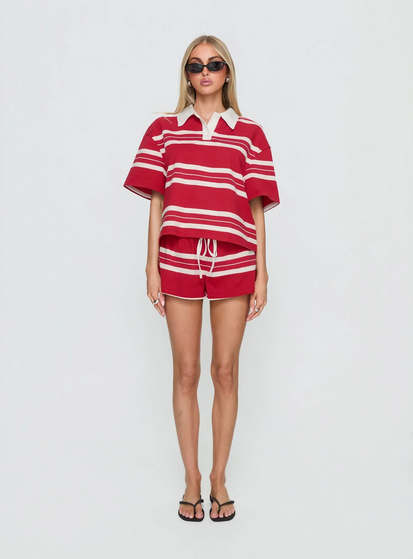 Aaren Boxy Polo Top Red Stripe