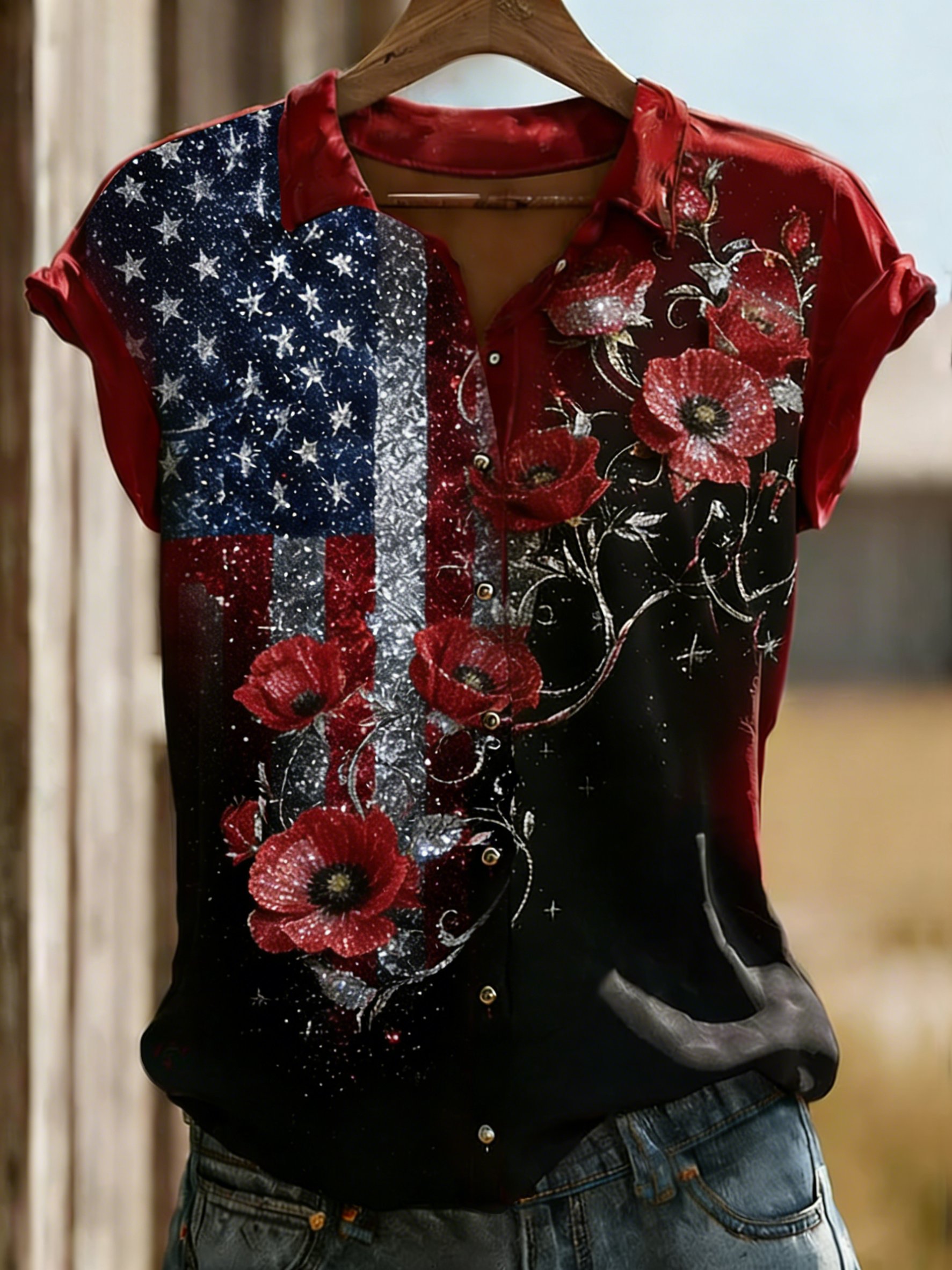 Women's Memorial Day Print Short-Sleeve Shirt