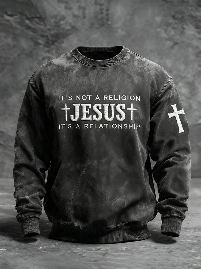 Men'S Casual It'S Not A Religion Jesus It'S A Relationship Print Long-Sleeved Sweatshirt
