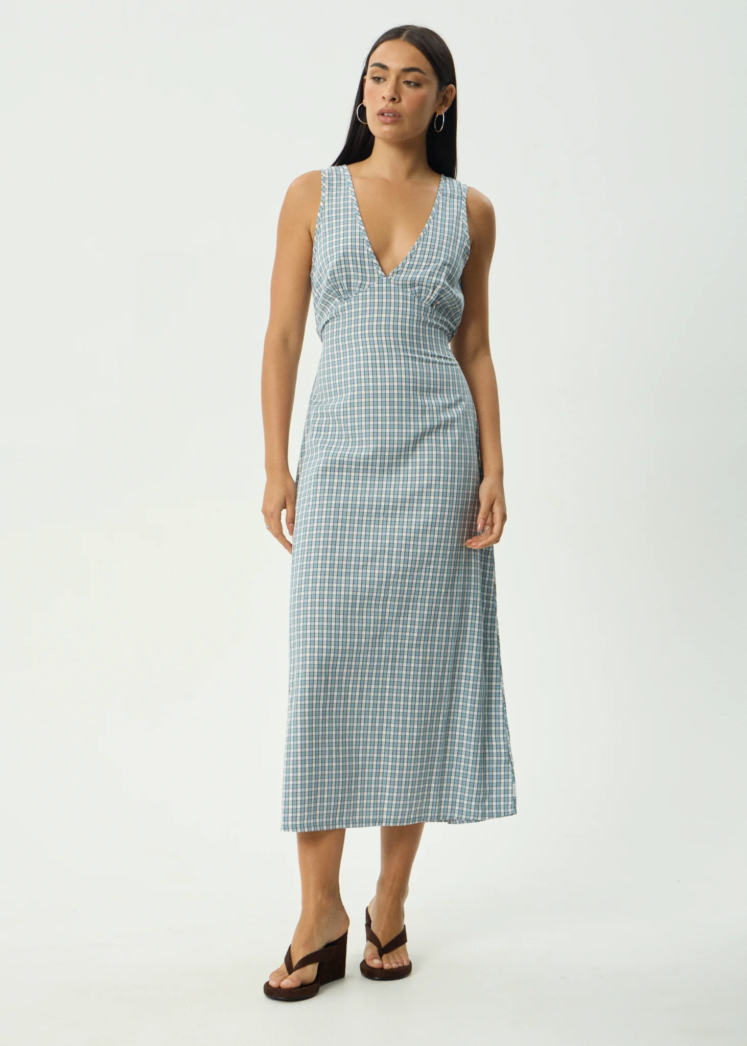 AFENDS Womens Evans - Check Maxi Dress - Overcast Check