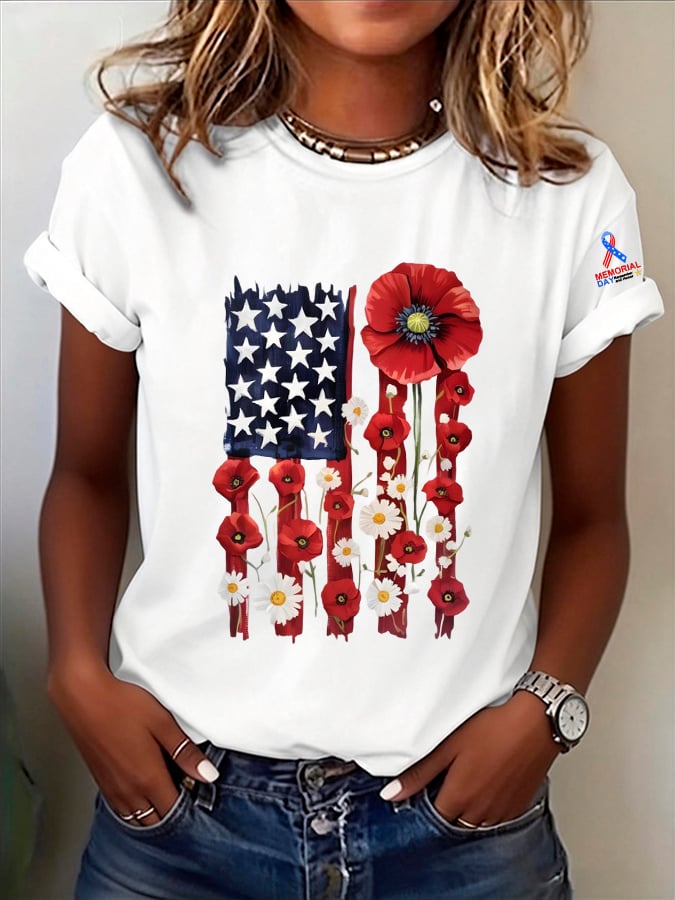 Women's Casual Memorial Day Printed Short-Sleeve T-Shirt