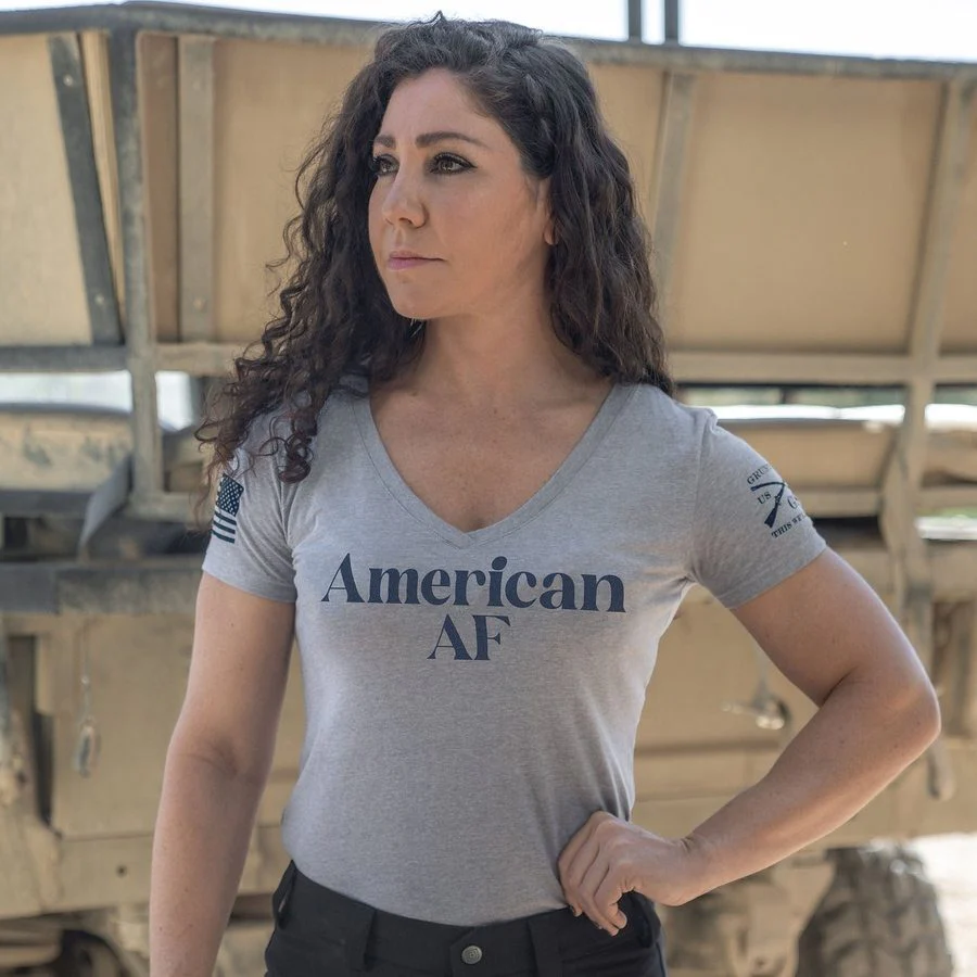 Women's American AF V-Neck T-Shirt - Heather Gray