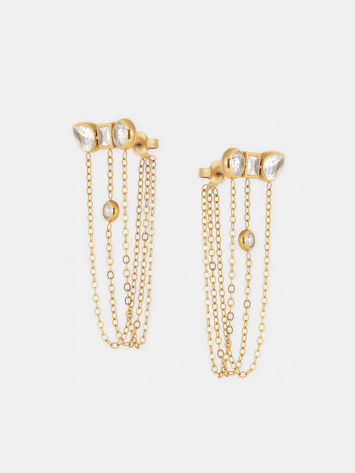 Multi-Stone Chain Drop Cluster Stud Earrings
