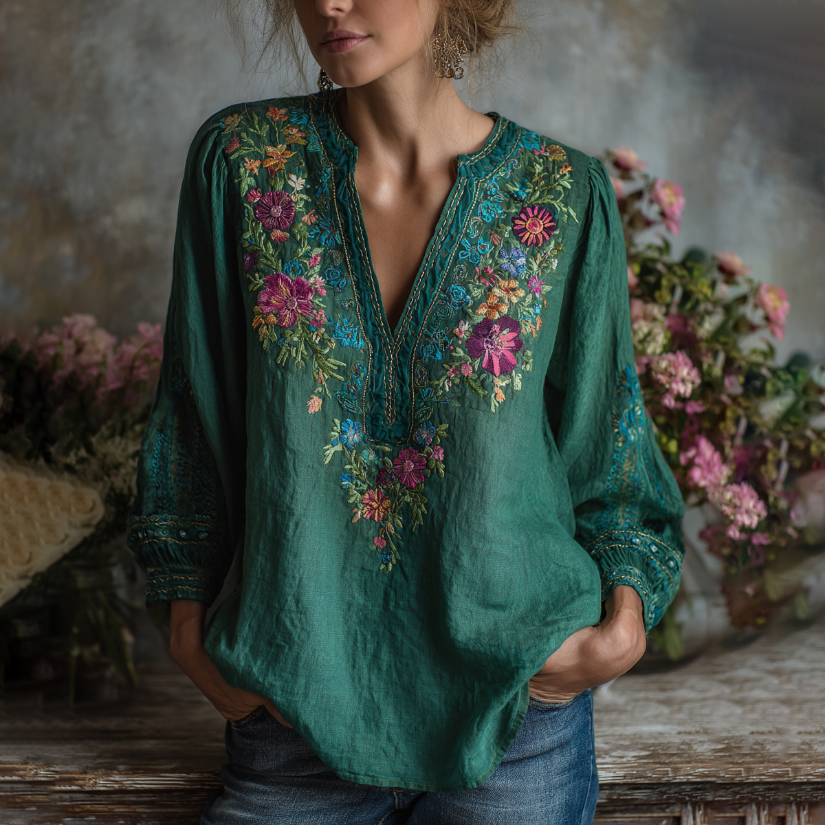 Women's Boho Floral Pattern Cozy Top