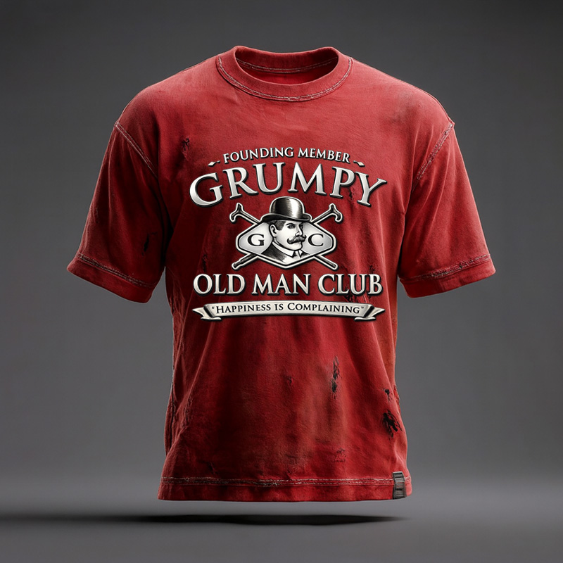 Men's Retro Funny Old Man Club Print Casual Short-Sleeved T-shirt