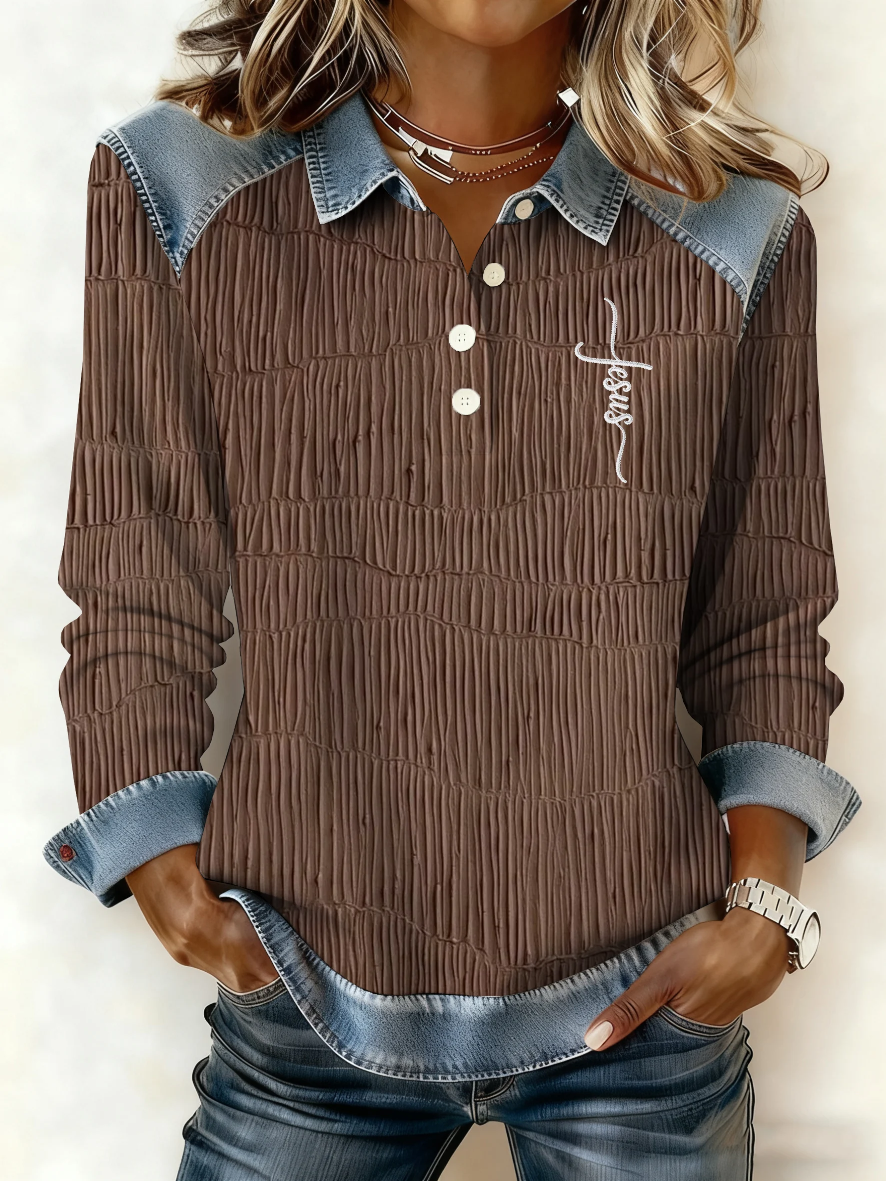 Women's Winter Retro Western Style Denim Print Top-Fast Shipping